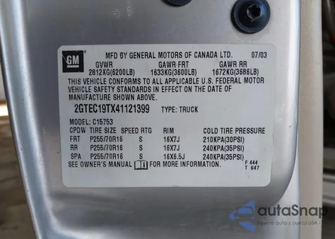 2004 GMC Sierra 1500 Slt z USA, uszkodzony, nr VIN 2GTEC19TX41121399